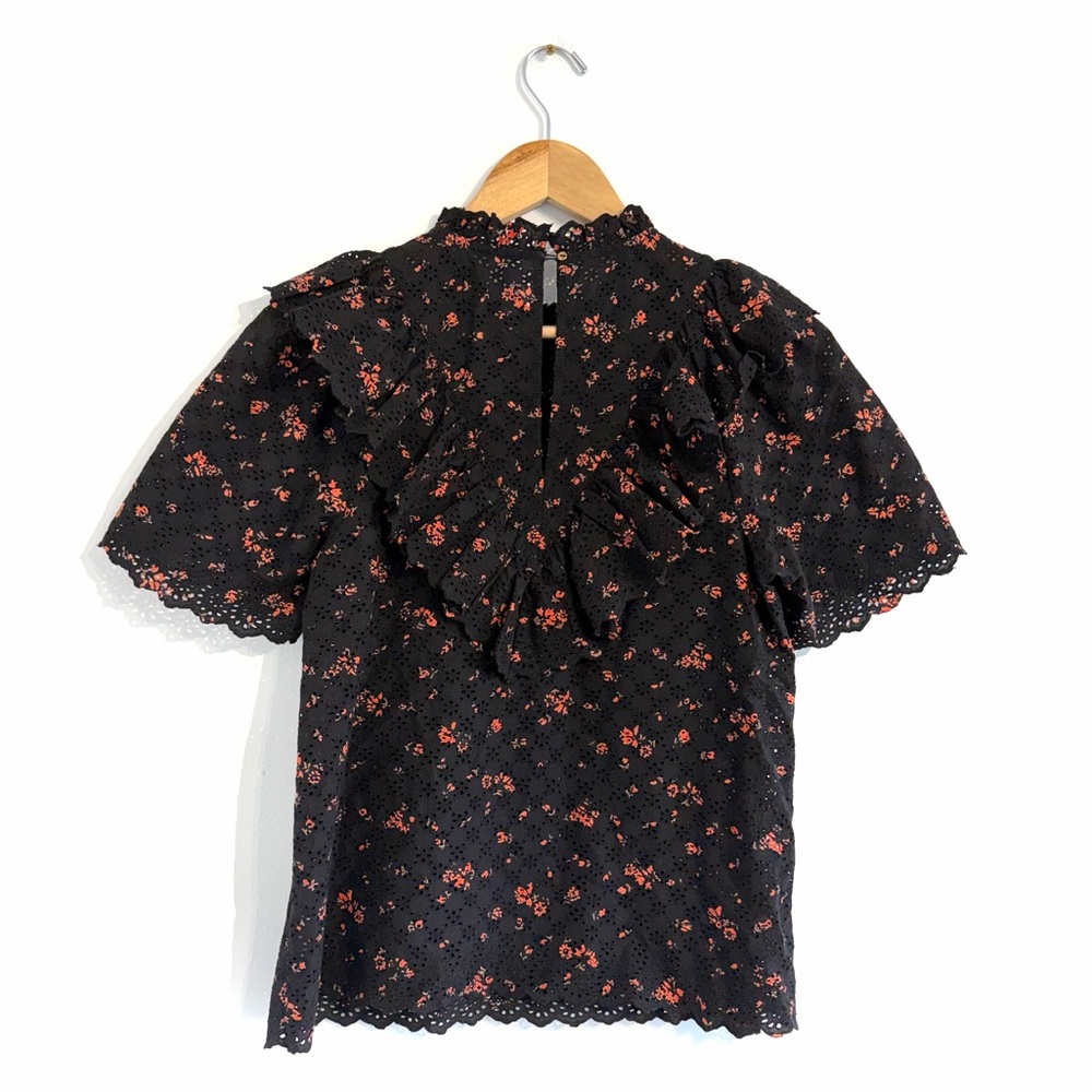 Ulla Johnson Choux Top Black floral ruffle eyelet blouse short sleeve - Picture 3 of 11
